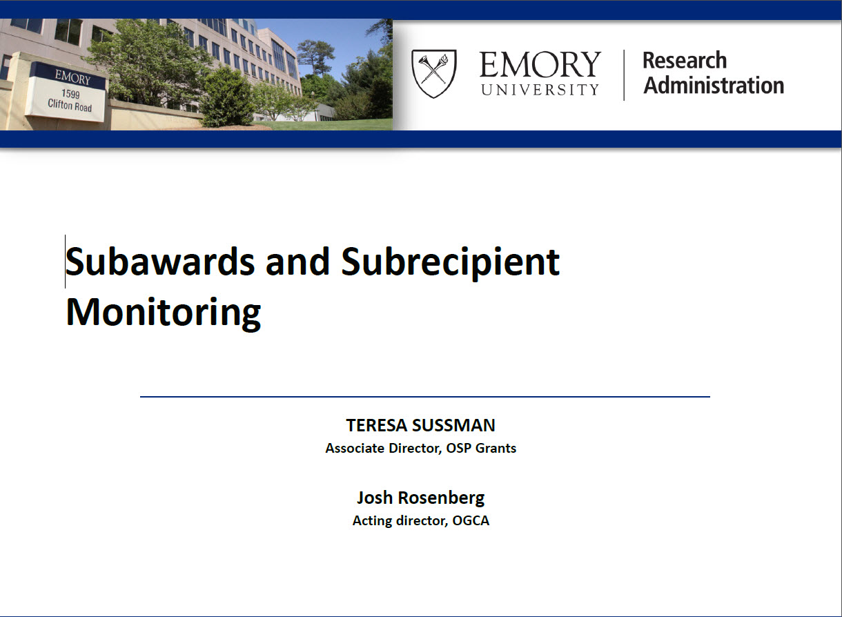 Subawards and Subrecipient Monitoring